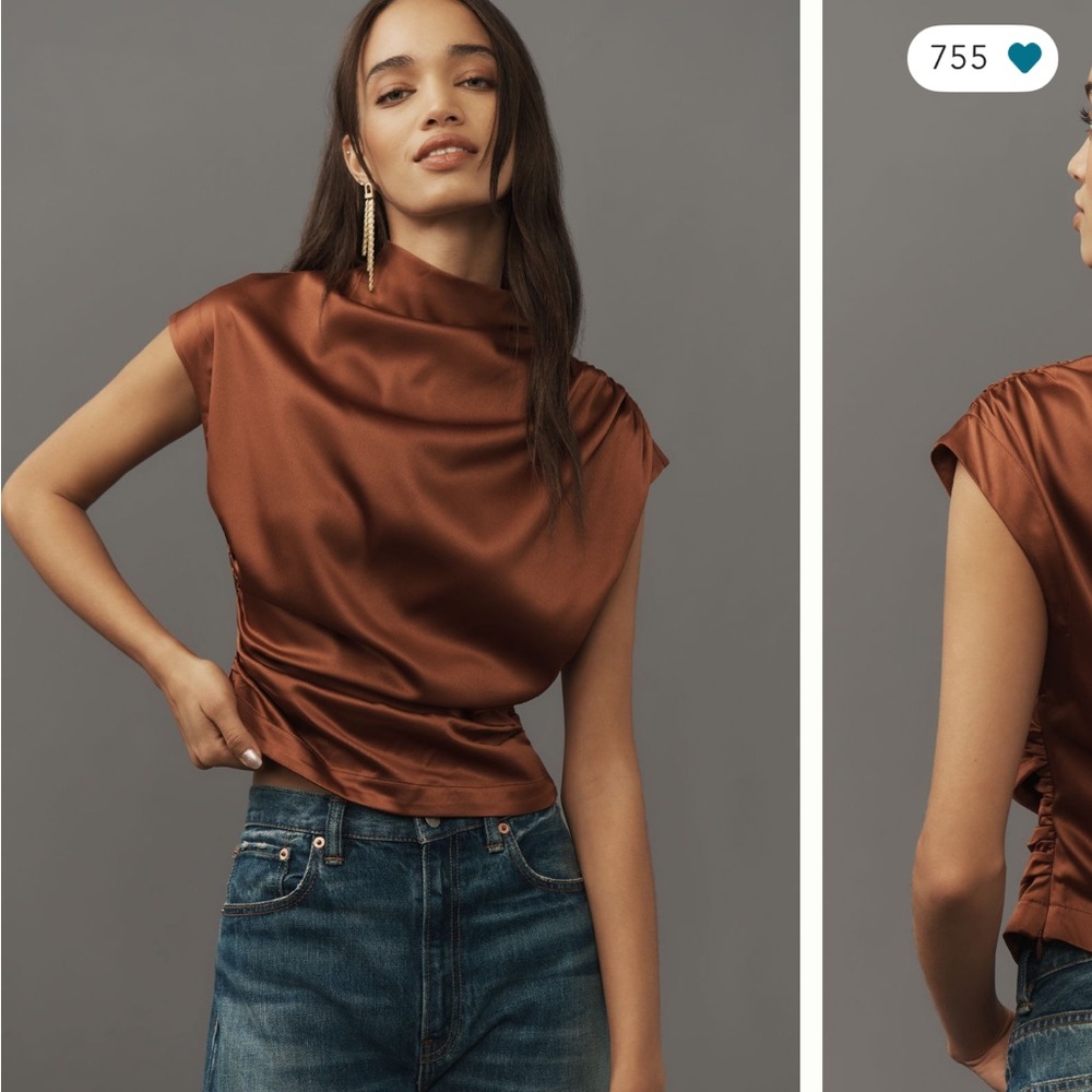 Mock Neck Draped Blouse by Anthro NWT